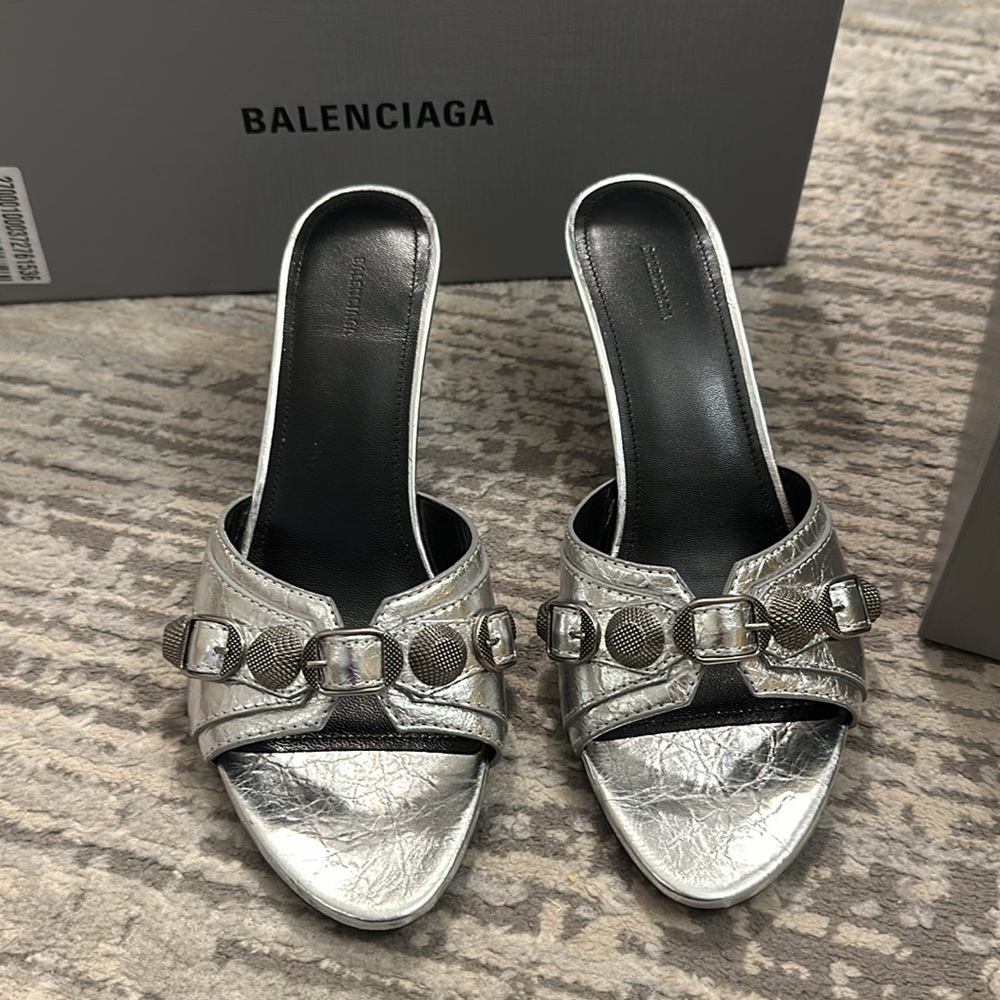 Balenciaga Cagole 70mm Heels Silver Metallic Leather, , box, dust bag